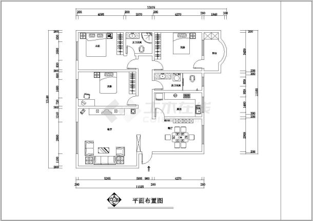 某三居室家居装修设计施工CAD图-图二