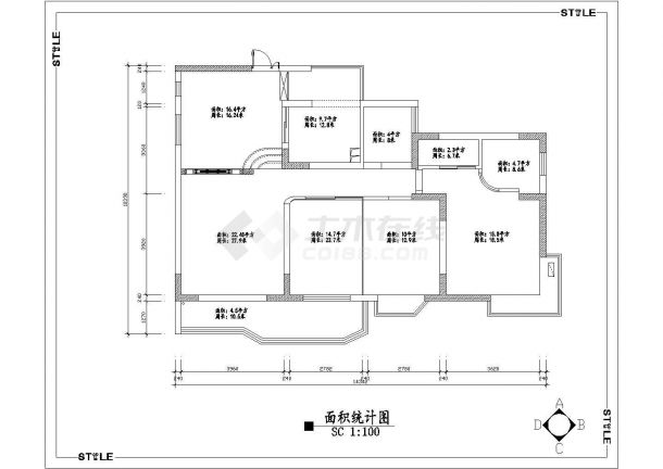 某小区两居室家居装修设计施工CAD图-图二