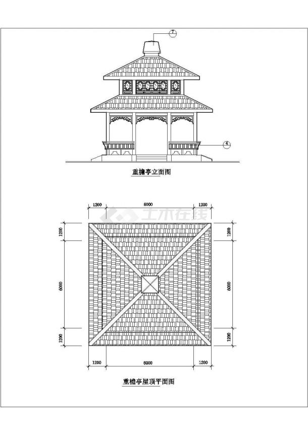 二十几个古建亭子的CAD设计施工图纸-图二