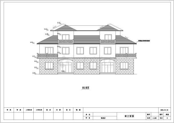 三层联体别墅建筑施工设计CAD图-图一
