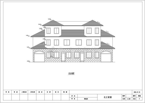 三层联体别墅建筑施工设计CAD图-图二
