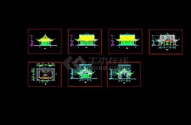 某地小型的庙宇建筑设计cad图（共7张）-图一