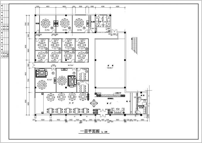 两层餐厅室内装修cad设计平面布置施工图纸_图1