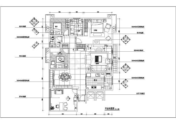 三室经典家居室内设计的完整装修cad平面施工图纸-图二