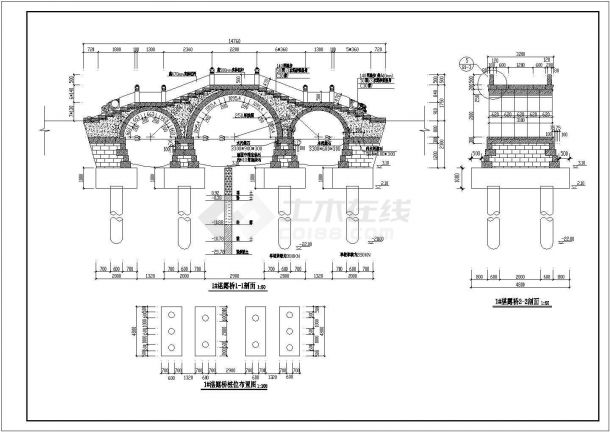 某工程景观古桥园林CAD设计施工图纸-图二