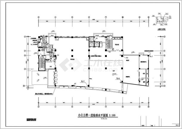 办公楼给排水竣工设计方案全套CAD图纸-图二