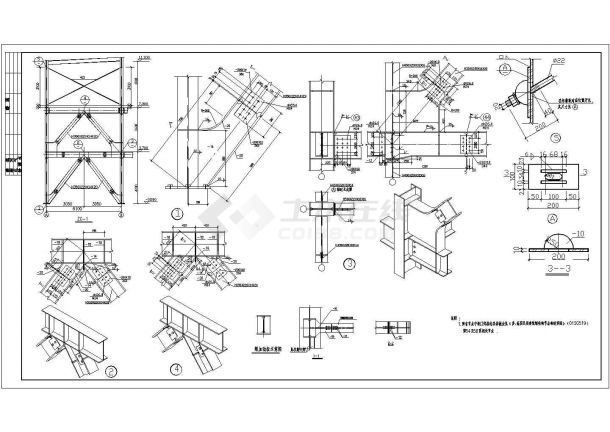 某地区三层商业用钢框架施工CAD图-图一
