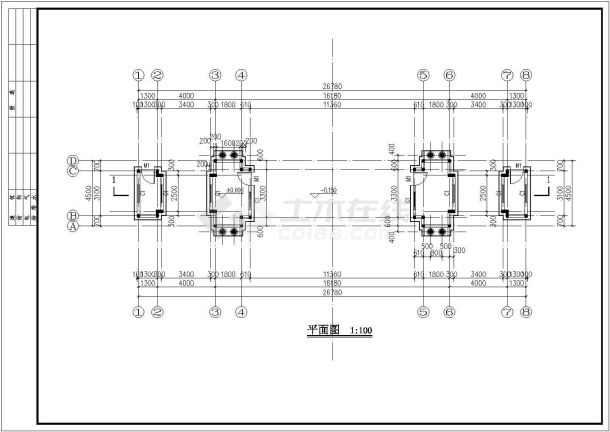 某地住宅小区大门cad建筑设计施工图-图二