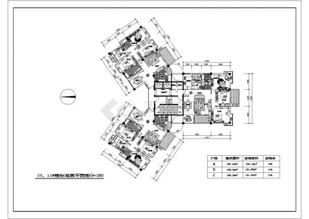 湖滨小区户型平面cad施工设计图纸-图二