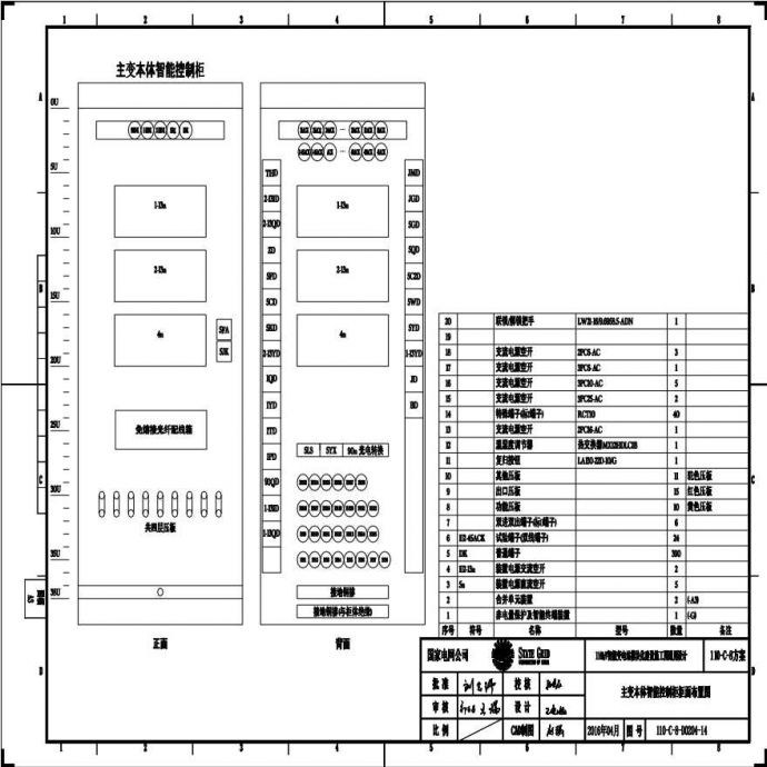 110-C-8-D0204-14 主变压器本体智能控制柜柜面布置图.pdf_图1