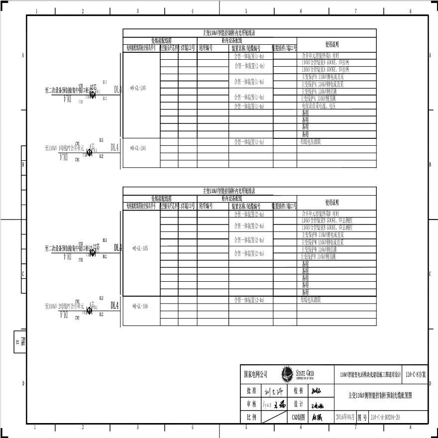 110-C-8-D0204-20 主变压器110kV侧智能控制柜预制光缆配置图.pdf-图一