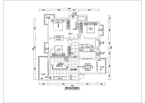 某地三室两厅一厨两卫建筑装饰施工图-图一