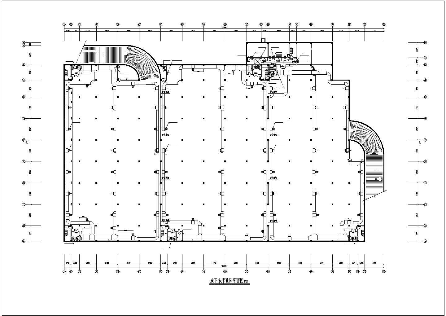 某地下车库通风管线布置cad平面施工图