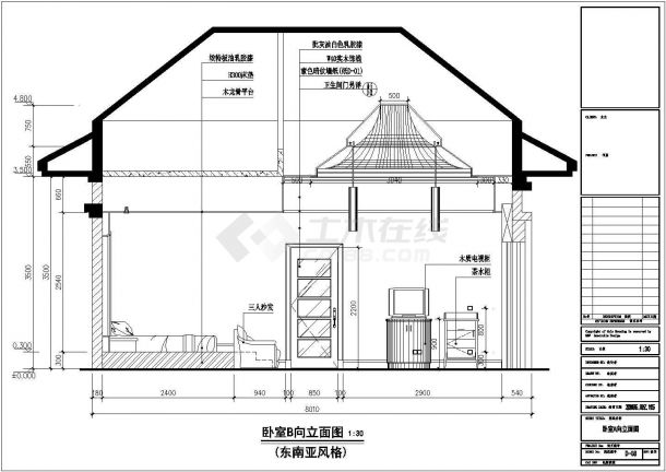 东南亚风格别墅建筑设计CAD施工图-图一
