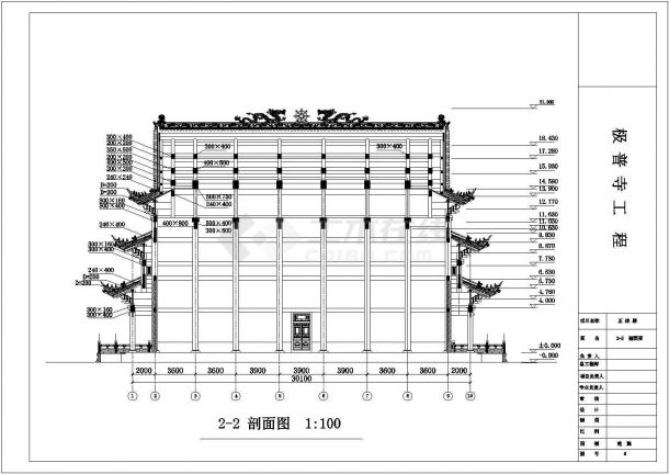 仿古三层三重檐极普寺庙大雄宝殿建筑CAD设计施工图-图一