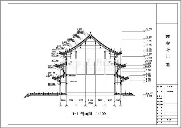 仿古三层三重檐极普寺庙大雄宝殿建筑CAD设计施工图-图二
