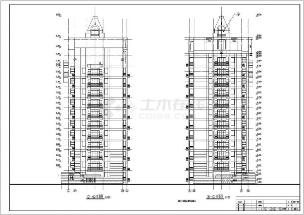 某地区某13层高层办公住宅楼CAD设计建筑图-图二