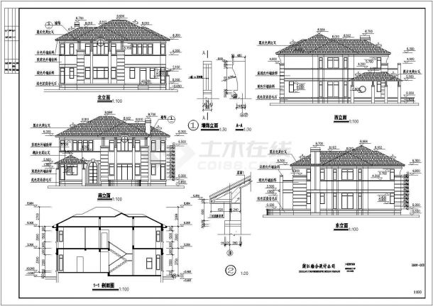 某地区东方花园A型别墅建筑设计CAD全套图-图一