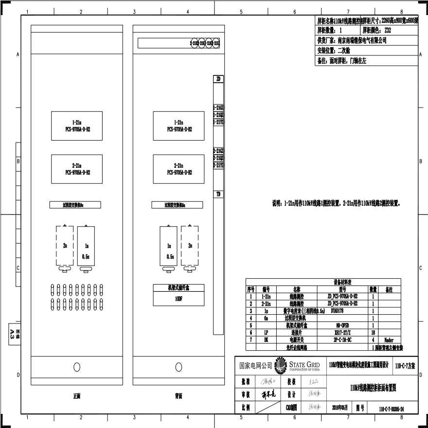 110-C-7-D0205-24 110kV线路测控柜柜面布置图.pdf-图一