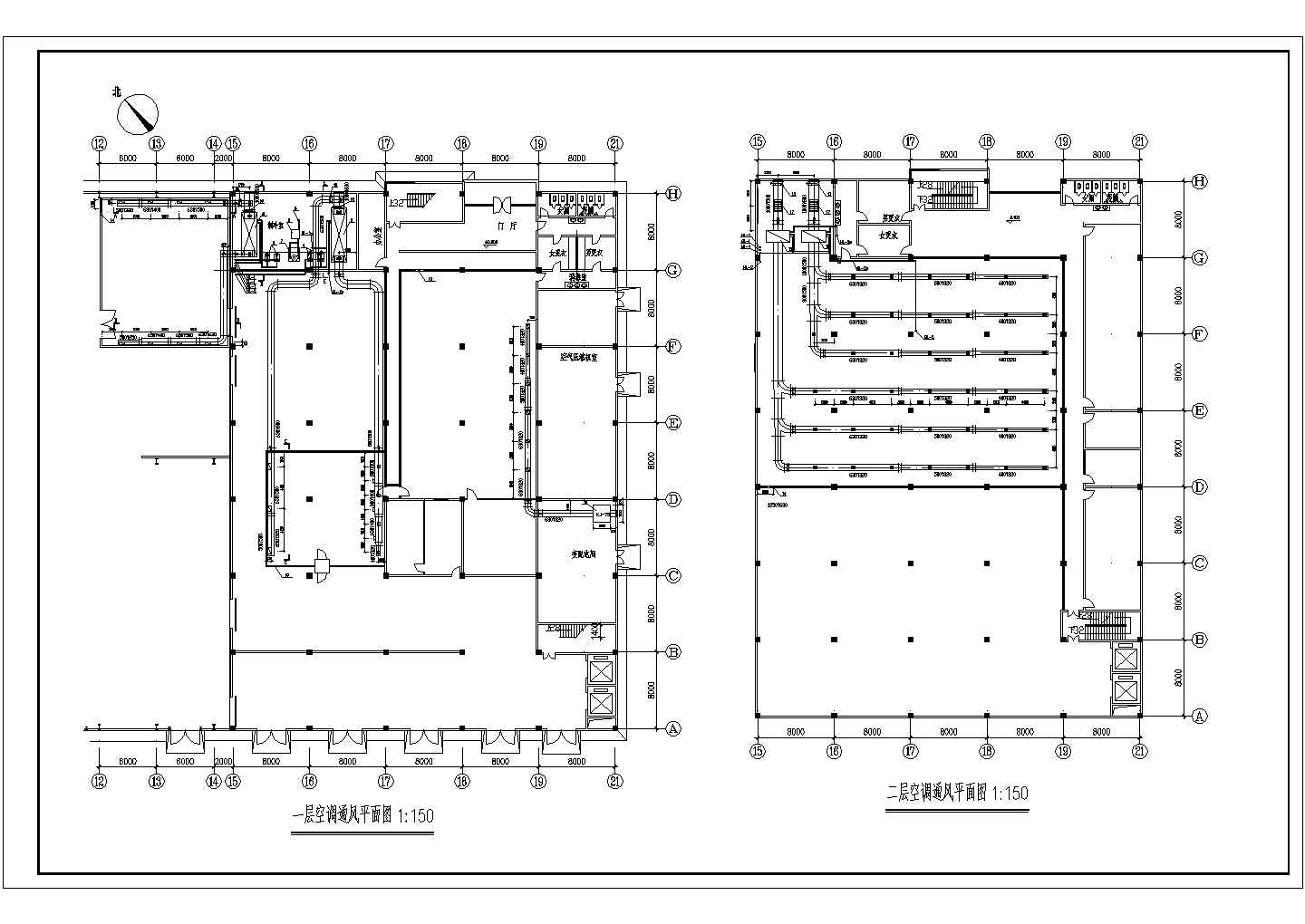一套厂房空调通风平面cad施工设计方案图