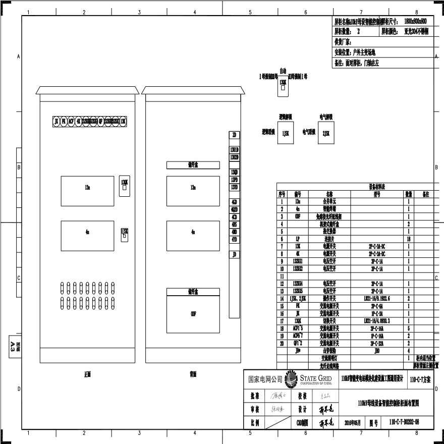 110-C-7-D0202-08 110kV母线设备智能控制柜柜面布置图.pdf-图一