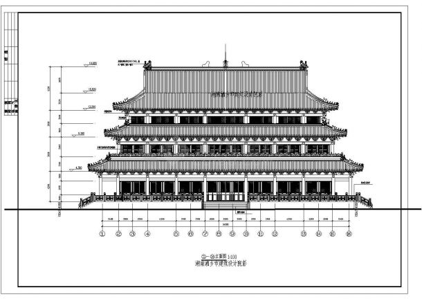 某地三层框架结构地藏王宫殿建筑设计图-图二