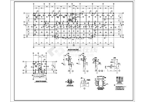 某地区厂房职工宿舍楼4层结构cad设计方案图纸-图二