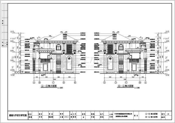 广州三层框架结构欧式别墅建筑设计施工图-图一