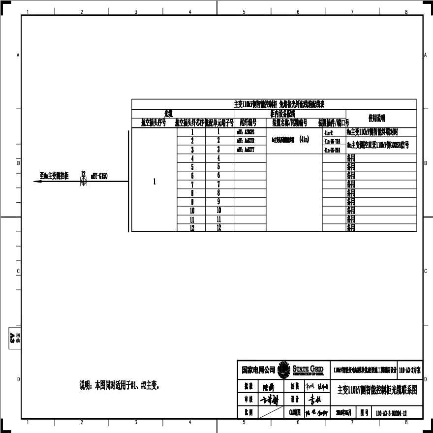 110-A3-3-D0204-12 主变压器110kV侧智能控制柜光缆联系图.pdf-图一
