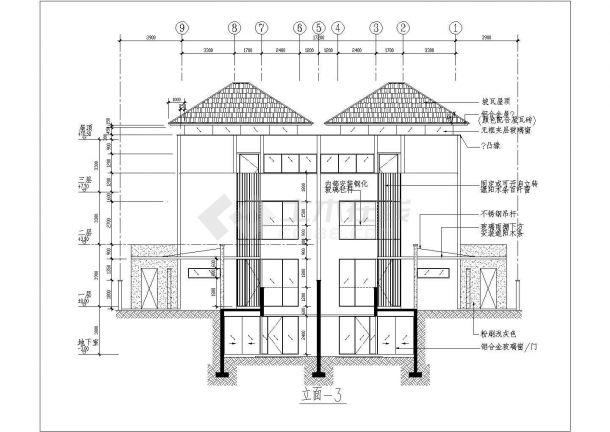 双拼豪华别墅建筑设计施工图（共9张）-图二