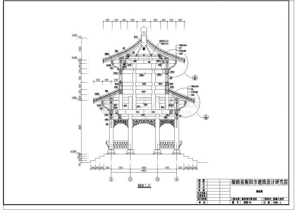 衡阳市石鼓书院重檐八角亭全木结构施工图-图一