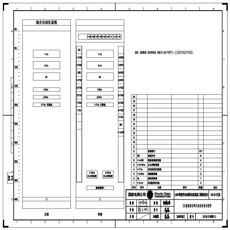 110-A2-3-D0203-11 I区数据通信网关机柜柜面布置图.pdf-图一