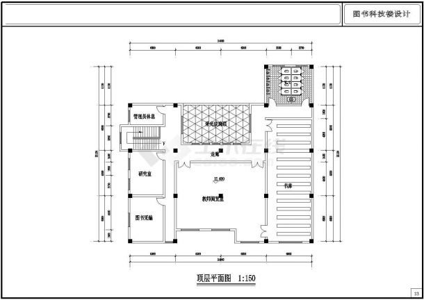 某地中学图书科技楼建筑设计图（共7张）-图二