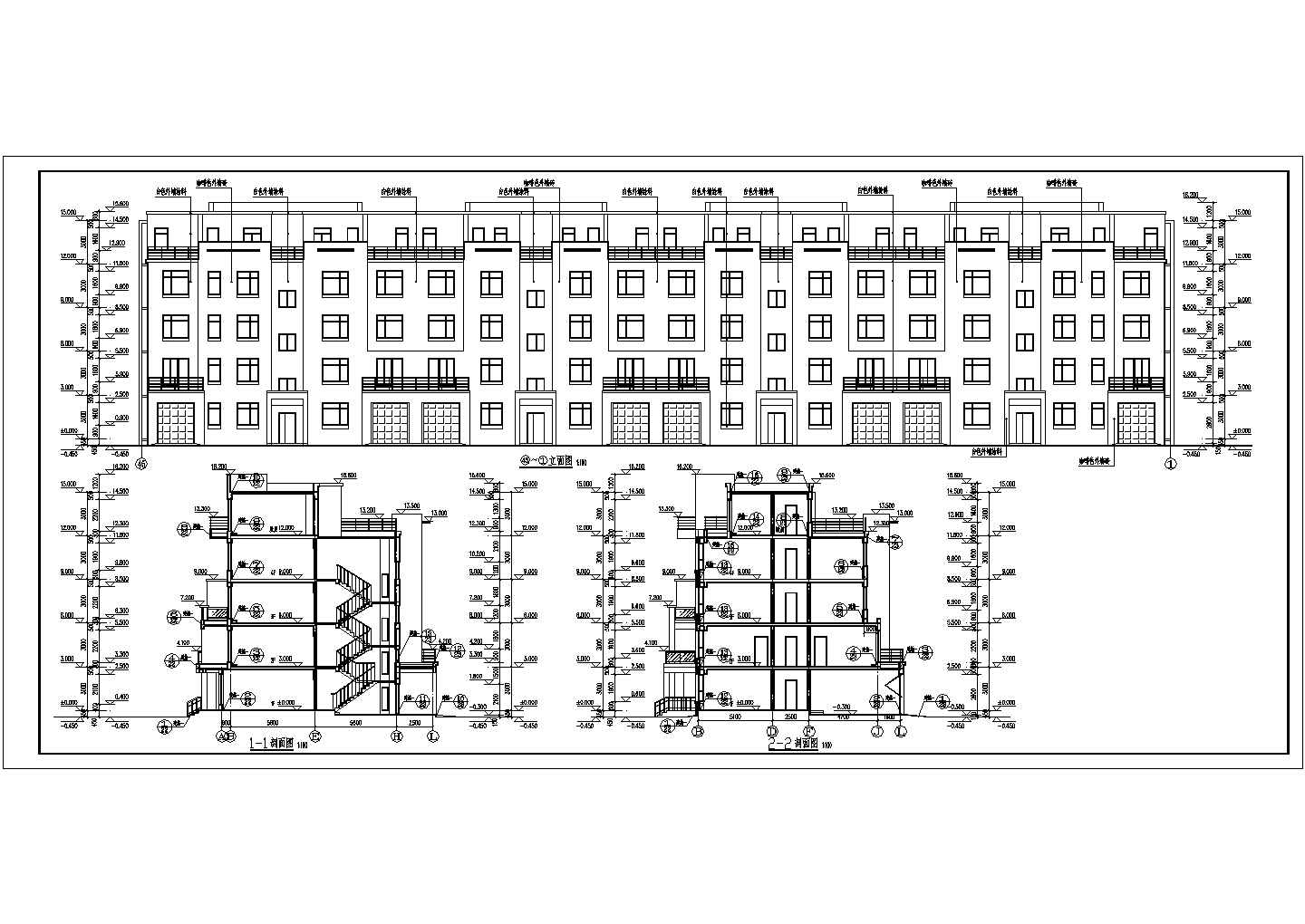 某地4+1层框架结构联排别墅建筑设计施工图