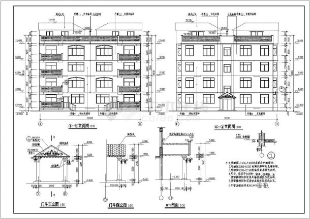 某地4层框架结构双拼住宅建筑方案图-图一