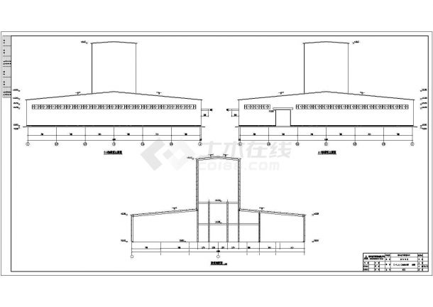 嫩江某双坡双跨门式钢架厂房施工图（局部多层钢框架结构）-图二