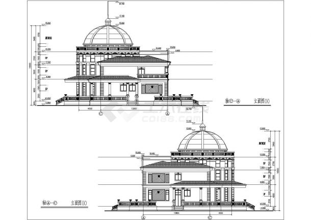 某地3层框架结构别墅建筑设计方案图-图二