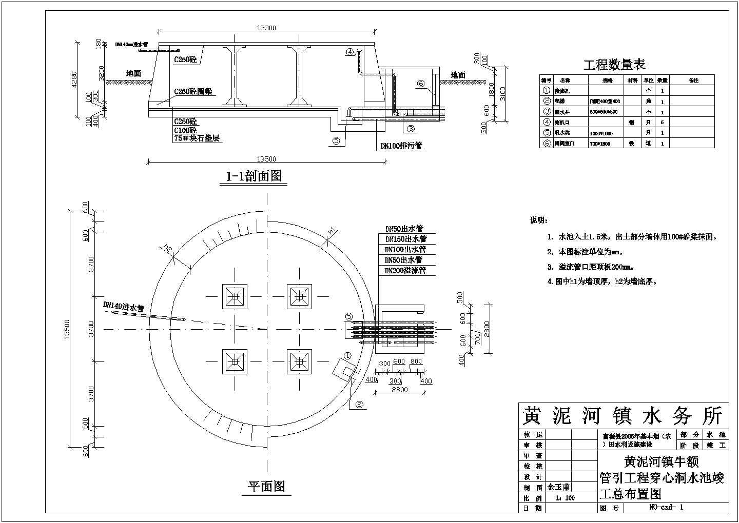 富源县基本烟（农）田水利设施建设300立方米水池结构钢筋图