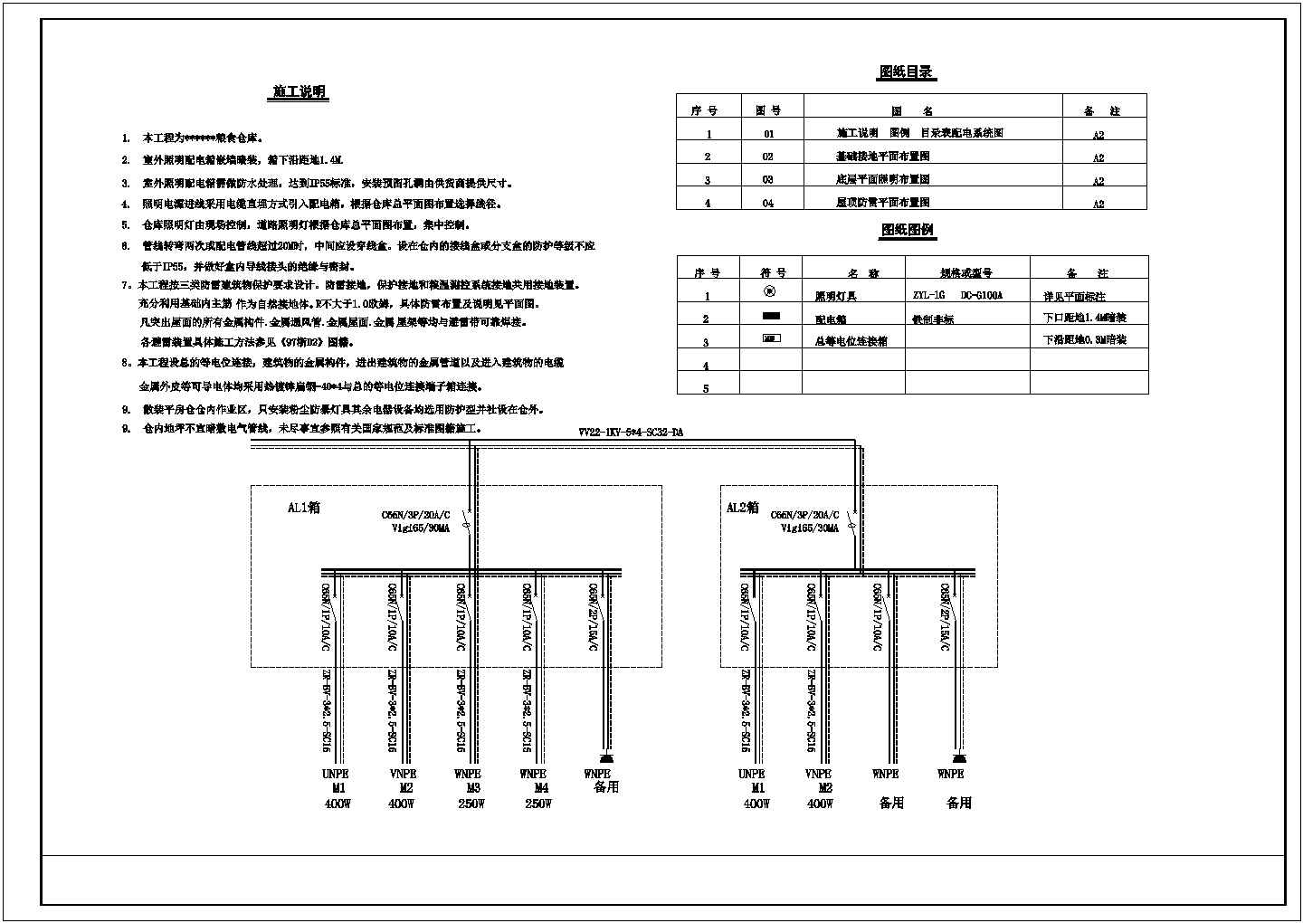 粮食仓库电气施工设计方案全套CAD图纸