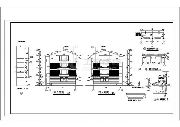小区排屋建筑设计方案及施工全套CAD图-图一
