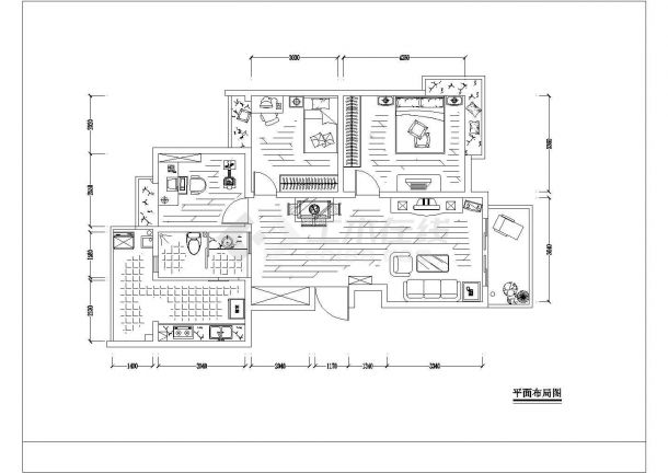 三室家装cad施工设计方案详图及效果图-图二