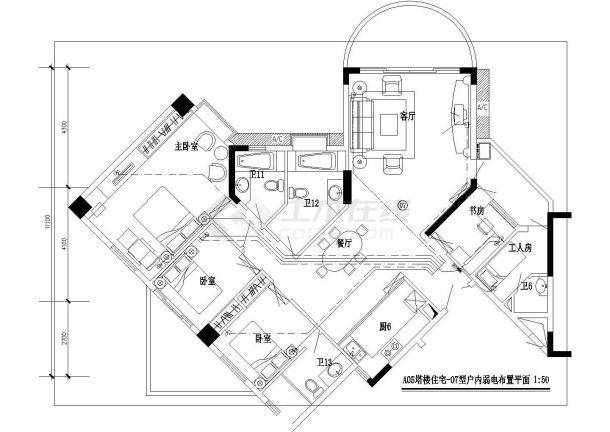 某地区住宅楼房电气全套设计CAD施工图纸-图一