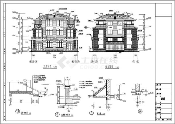某地区三层框混别墅建筑设计施工图纸-图一