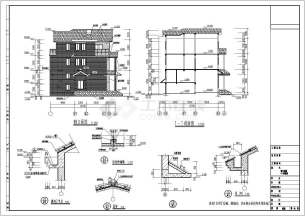 某地区三层框混别墅建筑设计施工图纸-图二