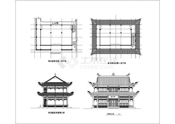 某二层观音堂古庙建筑CAD设计图纸-图一