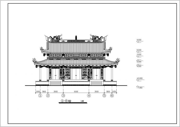 某地古建龙山寺方案建筑CAD设计图纸_图1