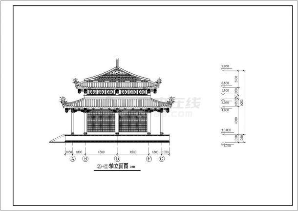 某地古建龙山寺方案建筑CAD设计图纸-图二