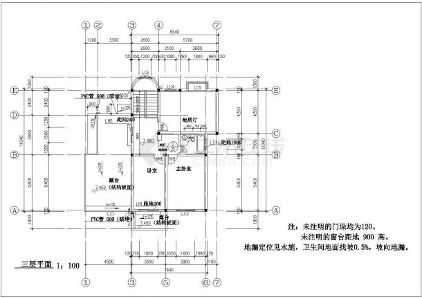 某地一单栋别墅建筑cad图纸（标注详细）-图二