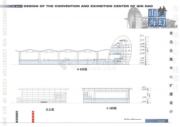 某地会展中心扩建建筑设计施工CAD图纸含效果图-图一