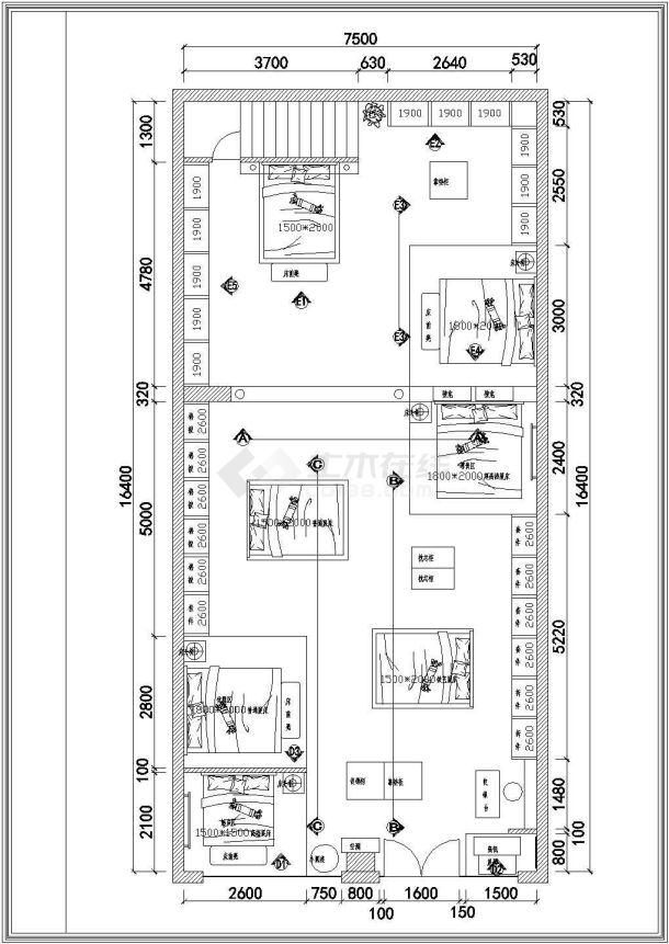 某地家纺城装修设计施工CAD图纸-图二